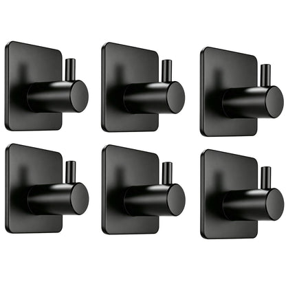 Fotosnow Black Adhesive Towel Hooks Heavy Duty Stick on Wall Hooks Shower Hooks for Bathroom Kitchen Door-4 Packs
