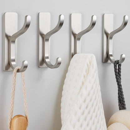 Adhesive Wall Hooks for Towel/Coat,13Lb Strong Stick-On Hooks, Black 4 Pack