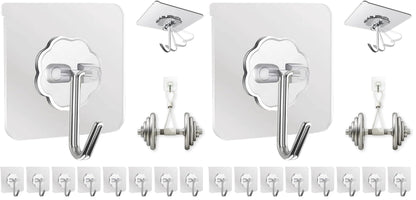 DDMY Adhesive Wall Hooks Clear 50lb(Max) Heavy Duty Hanging Sticky-10 Pack