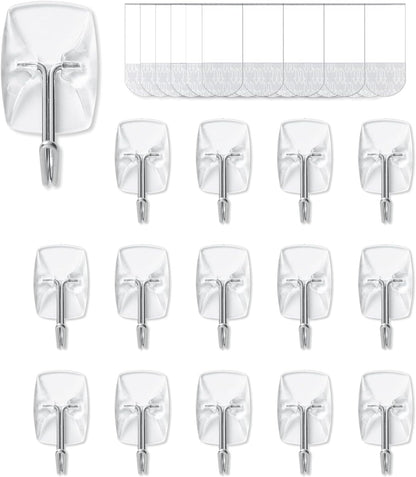 MOVELYST Clear Wall Hooks for Hanging, 15 Hooks+30 Strips, Value Pack (S)