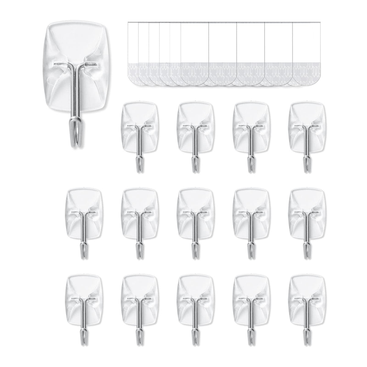 MOVELYST Clear Wall Hooks for Hanging, 15 Hooks+30 Strips, Value Pack (S)