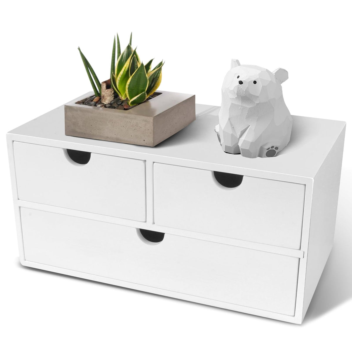 Charmewooden Bamboo Desk Organizer with 3 Drawers, Countertop Organizer with Drawers Makeup Storage Drawer 3 Drawer Tabletop Storage Organization Box Home Office Workspace（White）