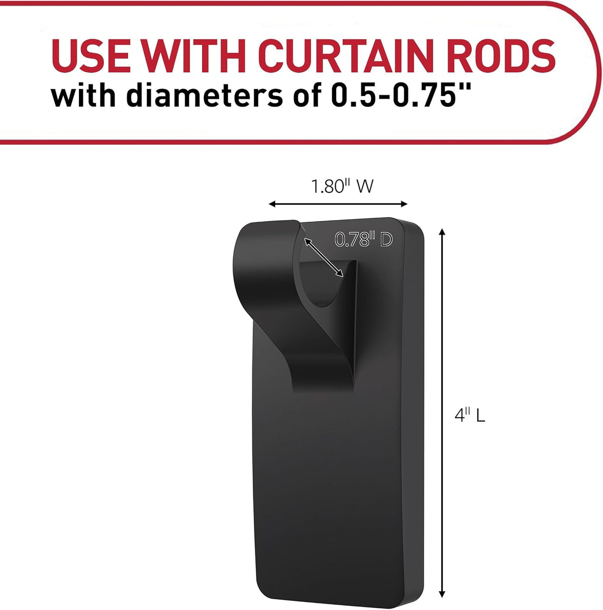 Command Medium Black Curtain Rod Hooks, 2 Hooks, 4 Strips