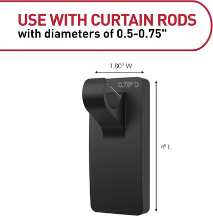 Command Medium Black Curtain Rod Hooks, 2 Hooks, 4 Strips