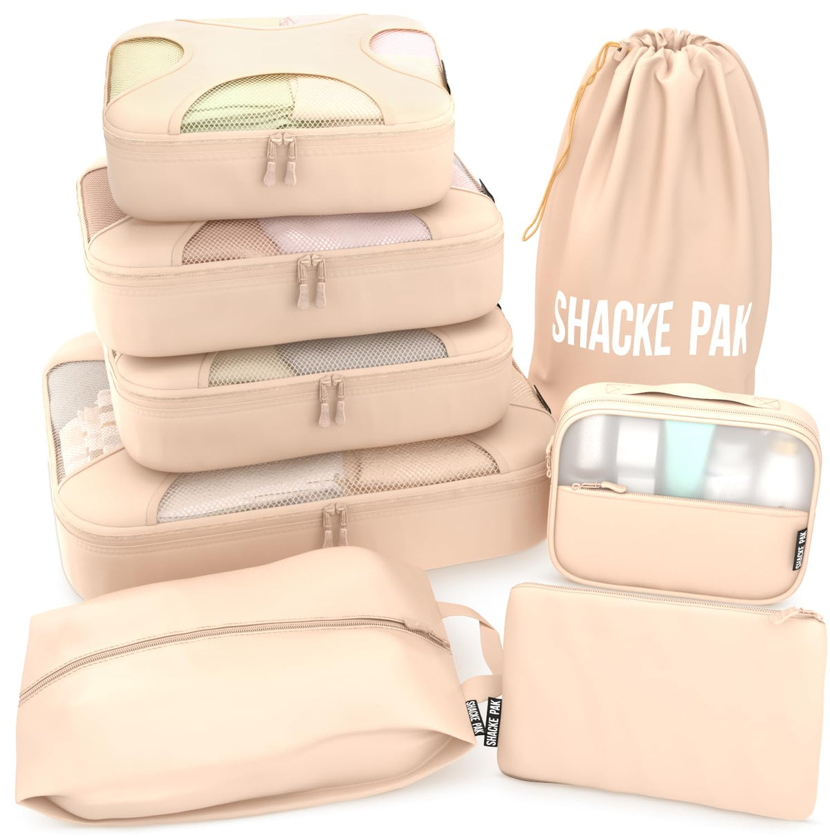 Shacke 5 Set Packing Cubes for Travel with Laundry Bag (Pure Black)