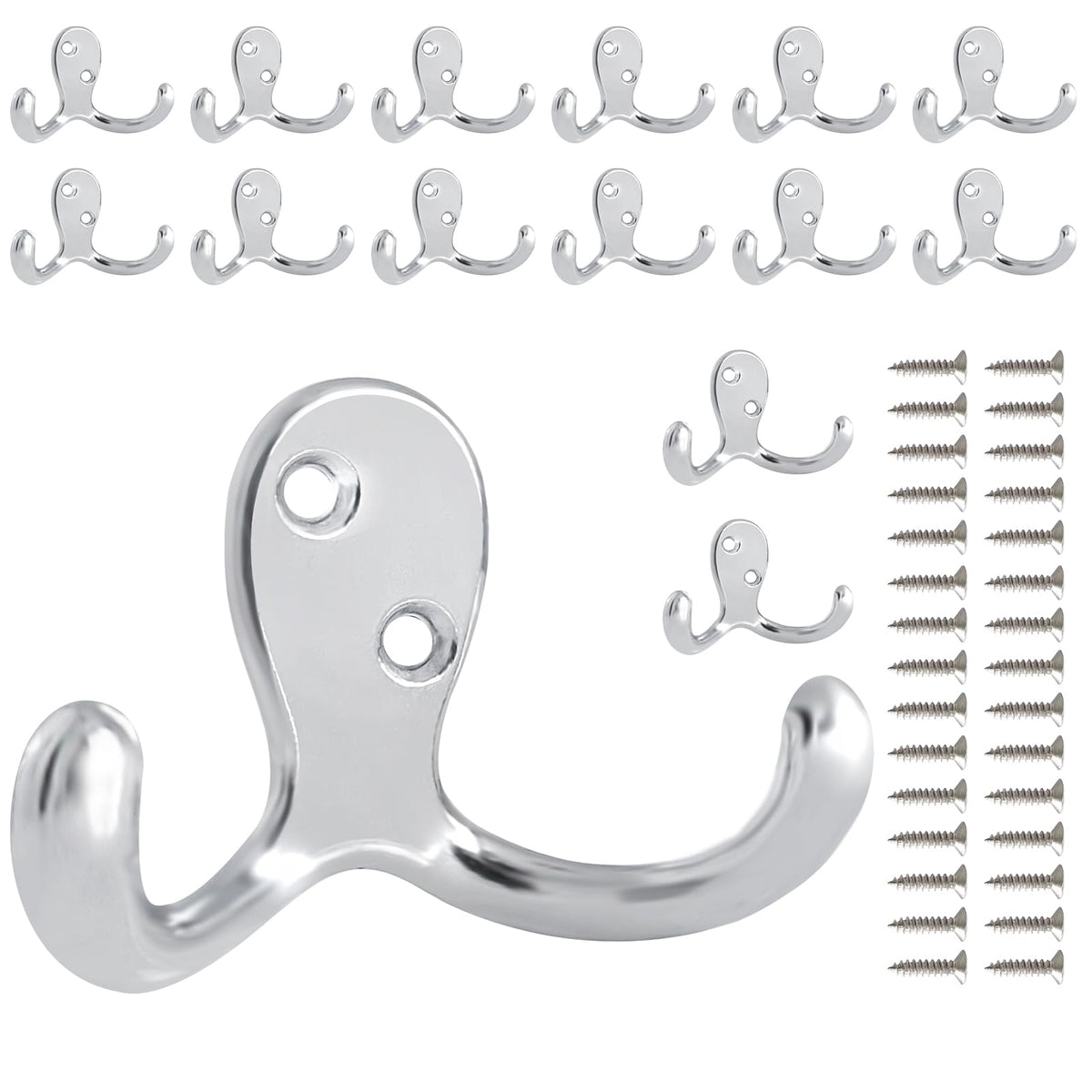 CBWLWJ 10 Pack Coat Hooks Wall Hooks for Hanging, Heavy Duty Double Prong Metal Hook Wall Mounted for Living Room, Bathroom, Kitchen, Bedroom for Coat, Bag, Scarf, Towel, Hat, Key, Cup (Black)
