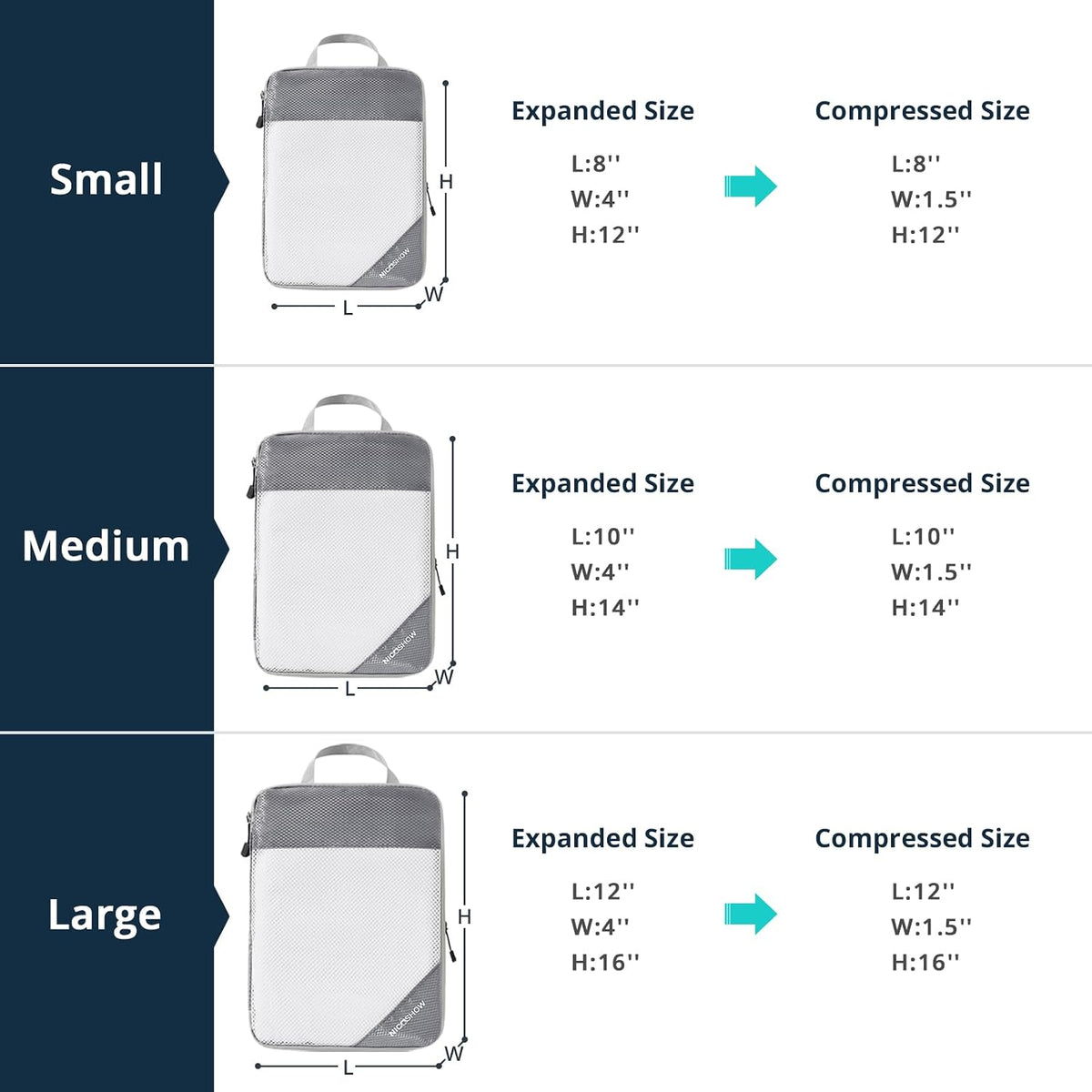 NICOSHOW 6 Set Compression Packing Cubes for Travel - Compressible, Lightweight, and Space-Saving Packing Cubes, Travel Essentials for Women, Grey