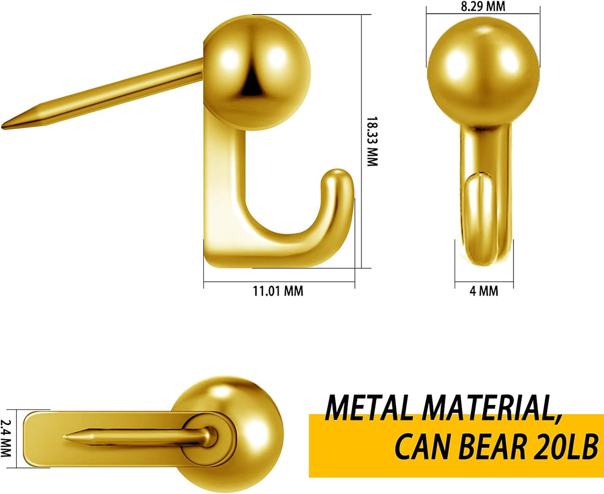 Jetec 30 Pcs Metal Push Pin Hangers Pin Wall Hook, Gold