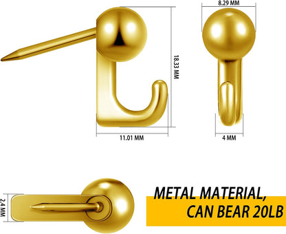 Jetec 30 Pcs Metal Push Pin Hangers Pin Wall Hook, Gold