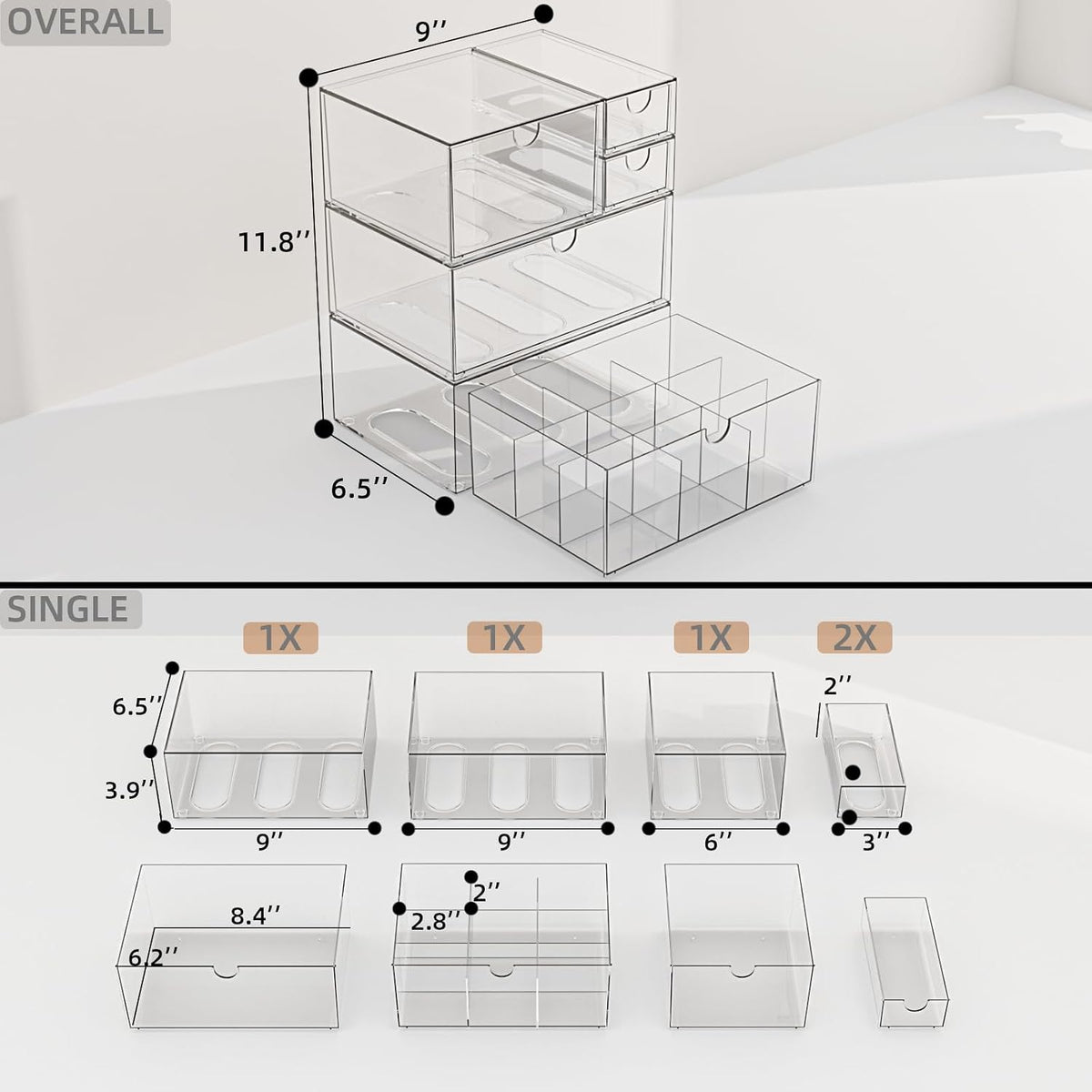 Clear 5-Drawer Stackable Desk Organizer Storage Set