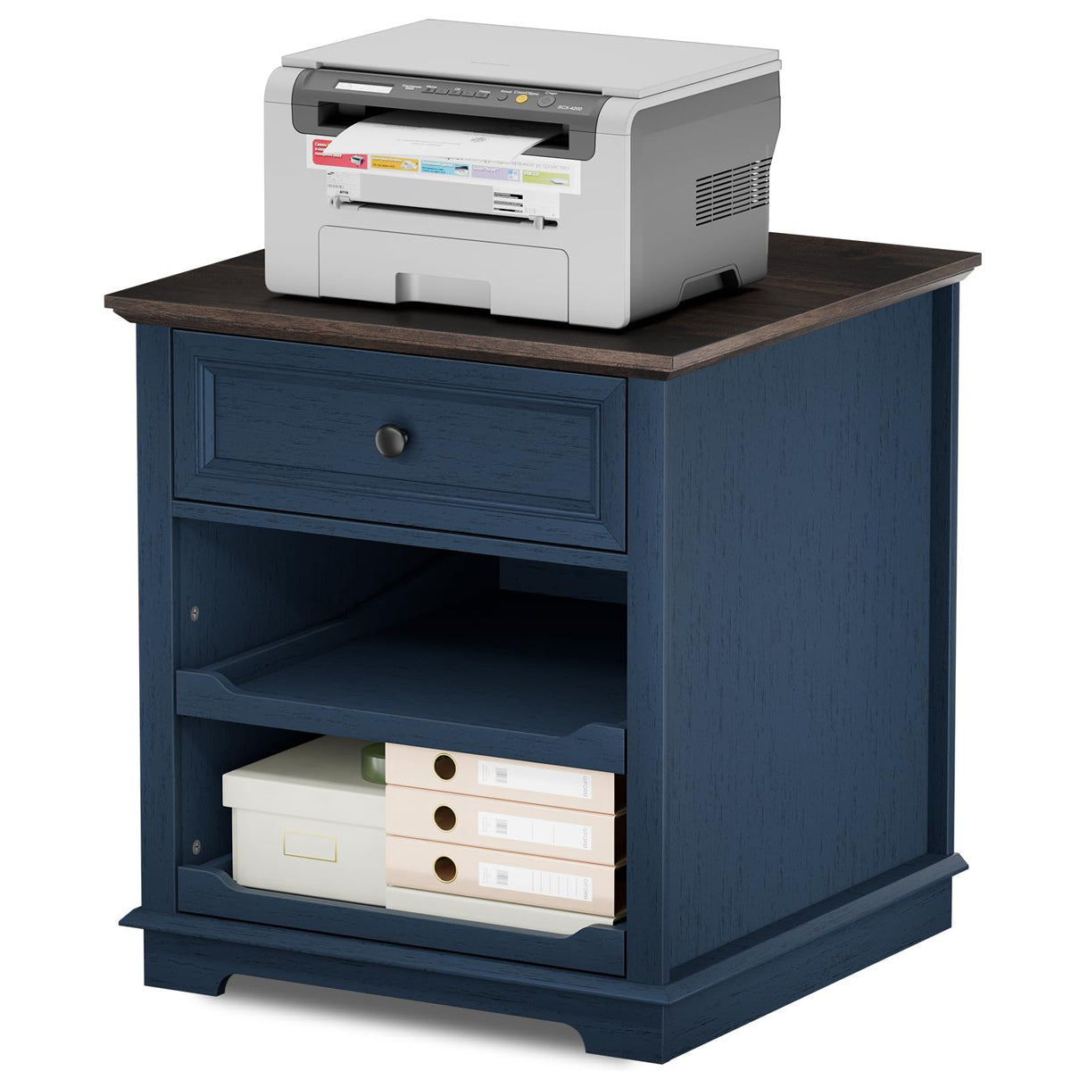 REDAYFUR Lateral File Cabinet 3 Drawer File Cabinet with Charging Station, Wood Lateral Filing Cabinet, Printer Stand with Open Adjustable Storage Shelves for Home Office, Cherry