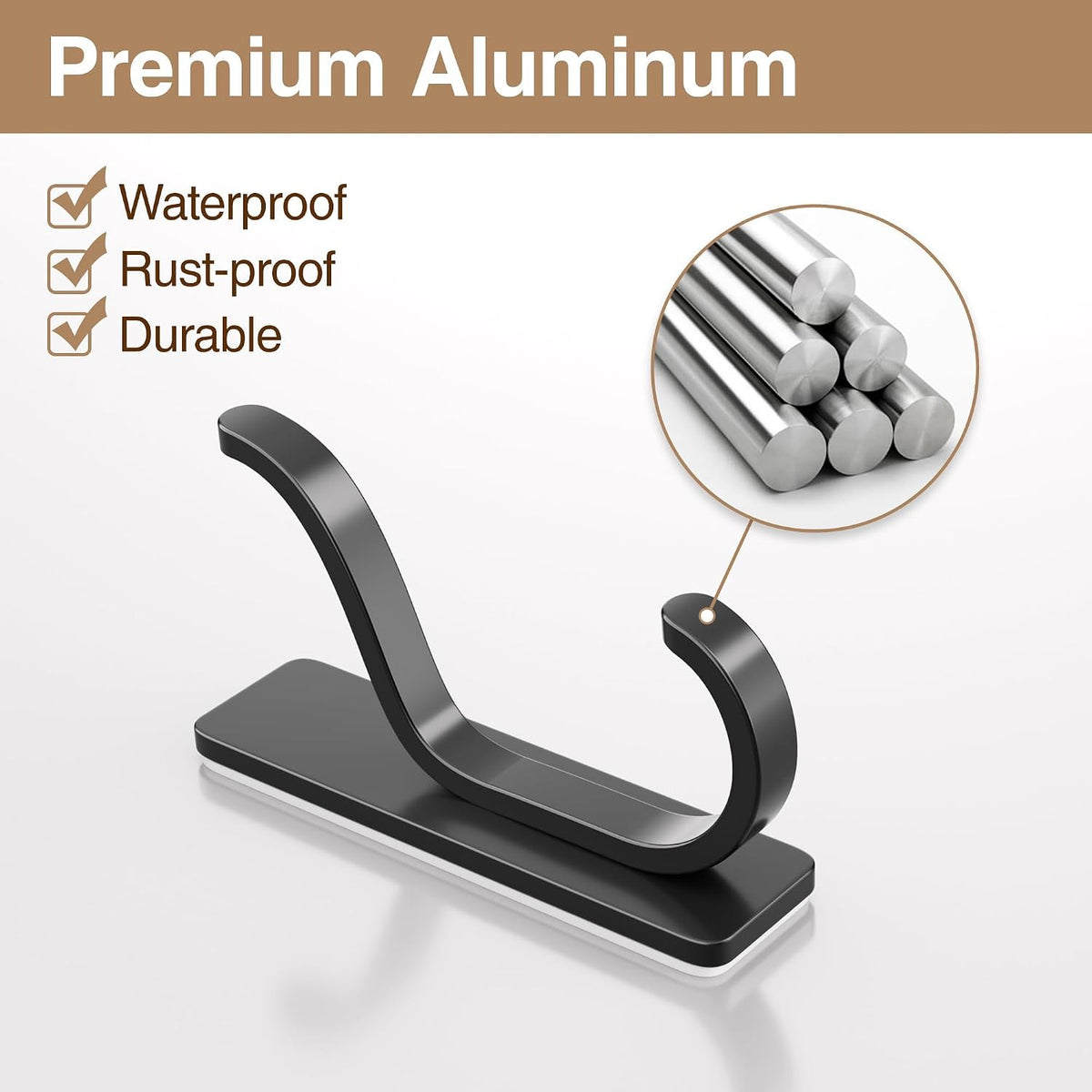 Adhesive Wall Hooks for Towel/Coat,13Lb Strong Stick-On Hooks, Black 4 Pack