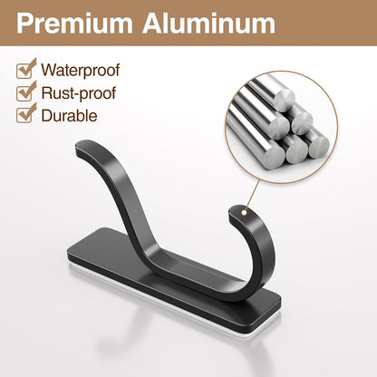 Adhesive Wall Hooks for Towel/Coat,13Lb Strong Stick-On Hooks, Black 4 Pack