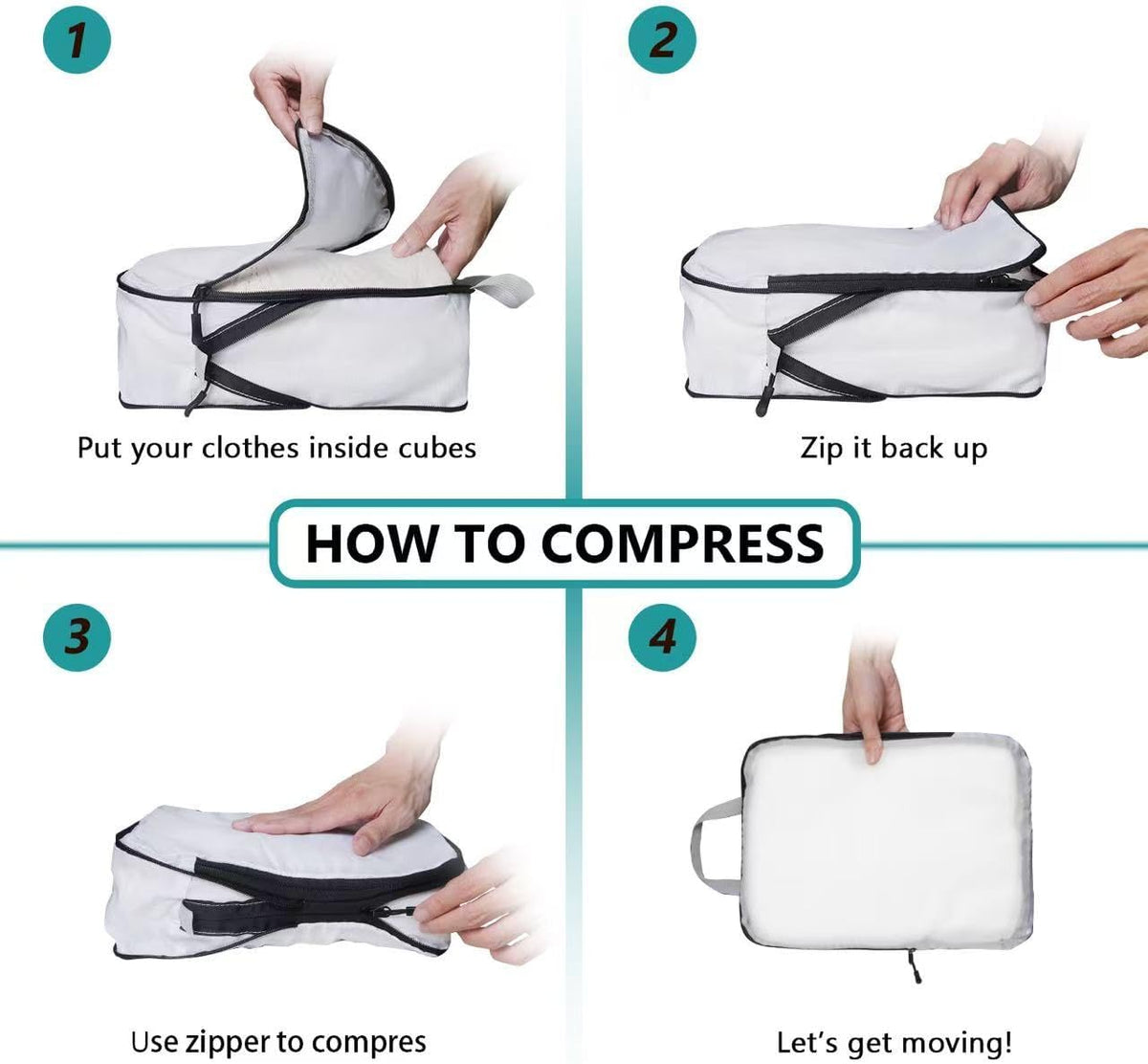 XBLGX Compression Packing Cubes, 5-Piece Set Travel Organizer Boxes, Compressible Luggage Cubes With Zipper for Women/Men - Essential Travel Accessories