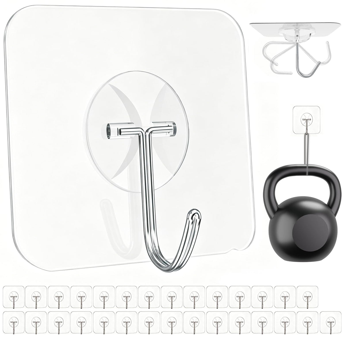 Large Adhesive Wall Hooks Heavy Duty for Hanging 44LB 10pcs Clear No Drill
