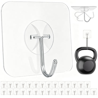 Large Adhesive Wall Hooks Heavy Duty for Hanging 44LB 10pcs Clear No Drill