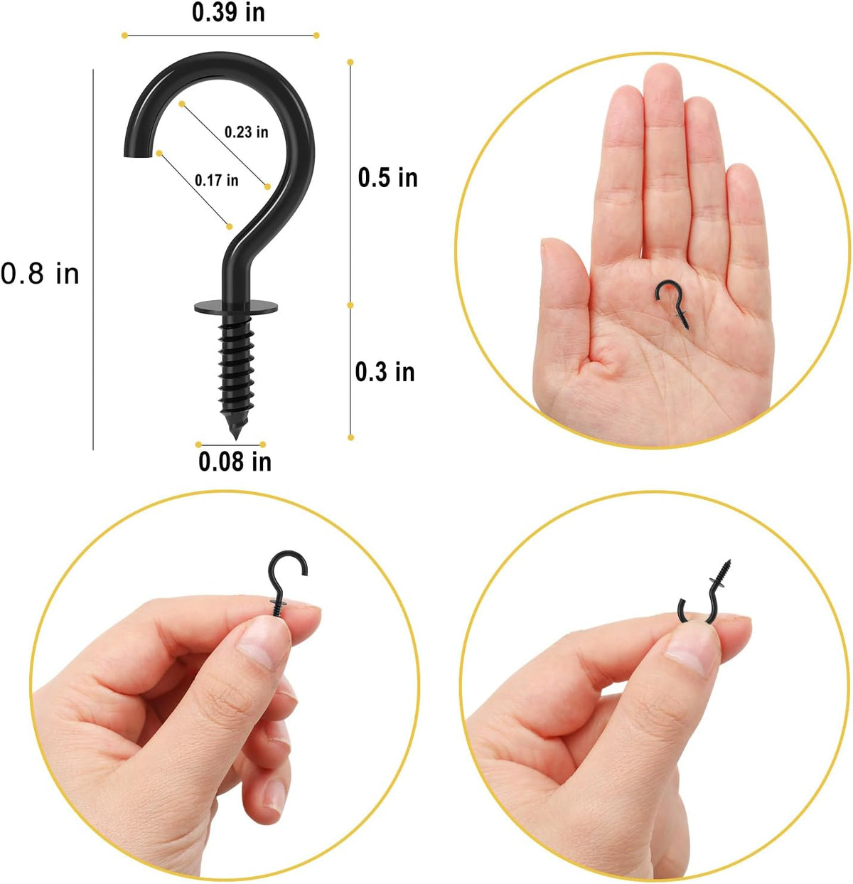 RELBRO Small Screw Hooks, 1/2 Inch Metal Screw in Hooks, Black, 100 Pcs