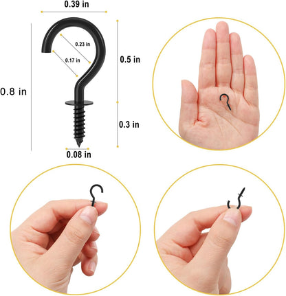 RELBRO Small Screw Hooks, 1/2 Inch Metal Screw in Hooks, Black, 100 Pcs