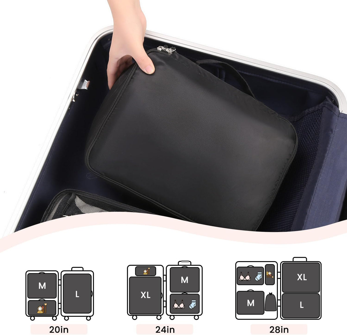 BAGAIL 8 Set Packing Cubes Luggage Packing Organizers for Travel Accessories-Jet Black