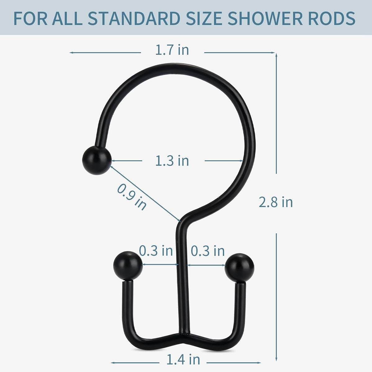 Goowin Shower Curtain Hooks, 12 Pcs Shower Curtain Rings, Durable Rust Proof Black Shower Curtain Hooks, Shower Rings for Curtain, Double Glide Shower Hooks for Shower Curtain Rods, Black