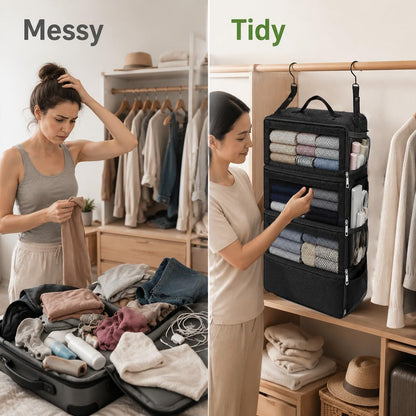 Suitcase Organizer, Portable Travel Shelves Collapsible Hanging Packing Cubes for Suitcase, Travel Bags Organizer for Luggage Compression Carry-On Closet