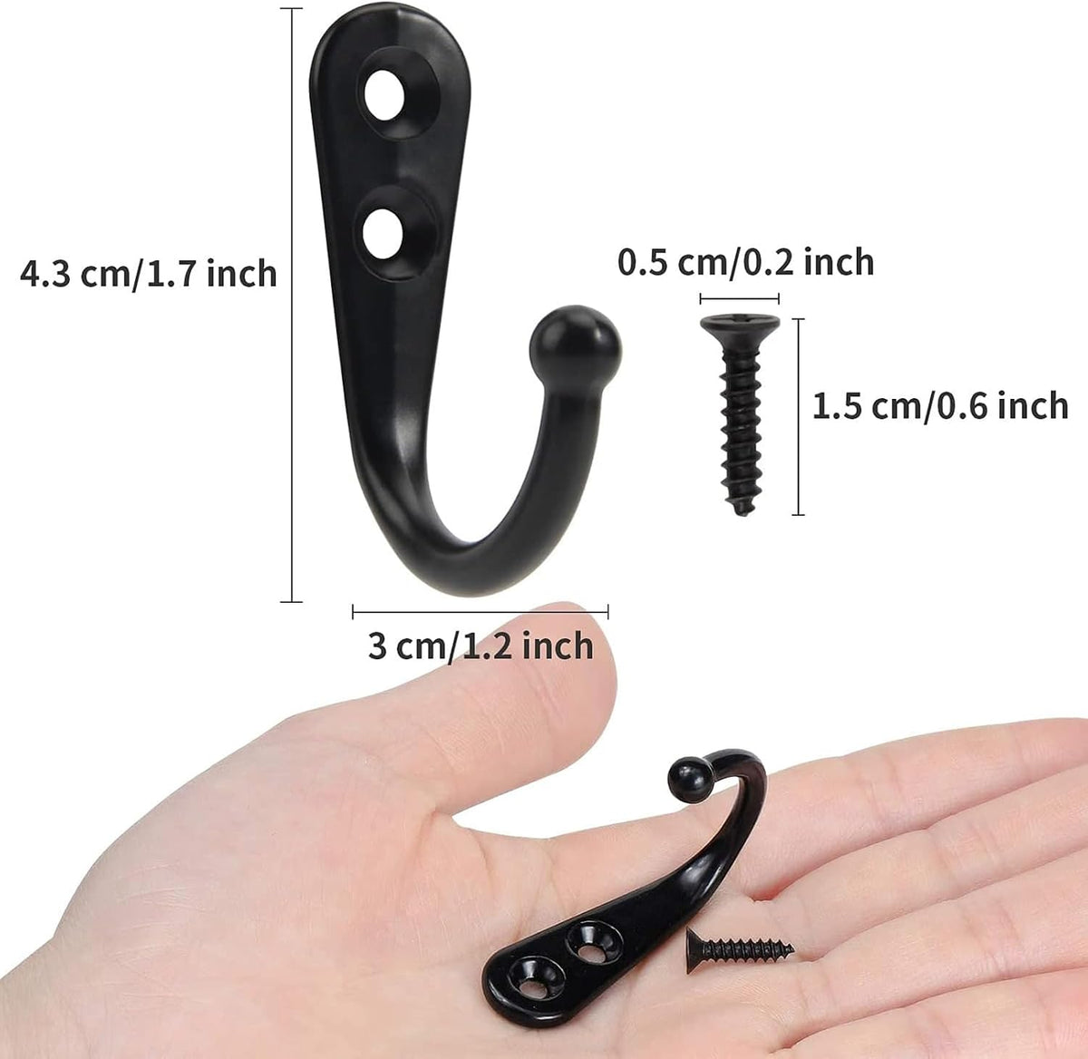 POZEAN Wall Hooks for Hanging, 40 Pack Black Small Coat Hooks with 80 Screws, Heavy Duty Single Prong Wall Hooks for Keys, Cups,Towels,Bag and More