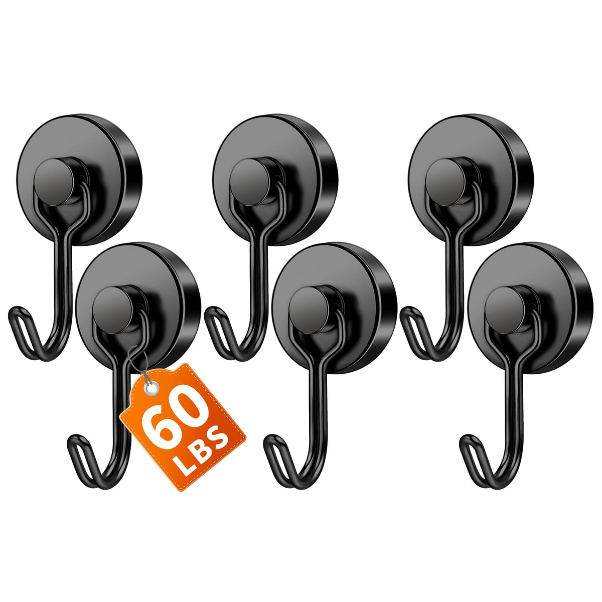 FINDMAG Magnetic Hooks for Cruise Cabins, 6 Pack, 30 LB+, Black