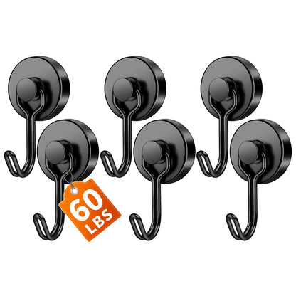 FINDMAG Magnetic Hooks for Cruise Cabins, 6 Pack, 30 LB+, Black
