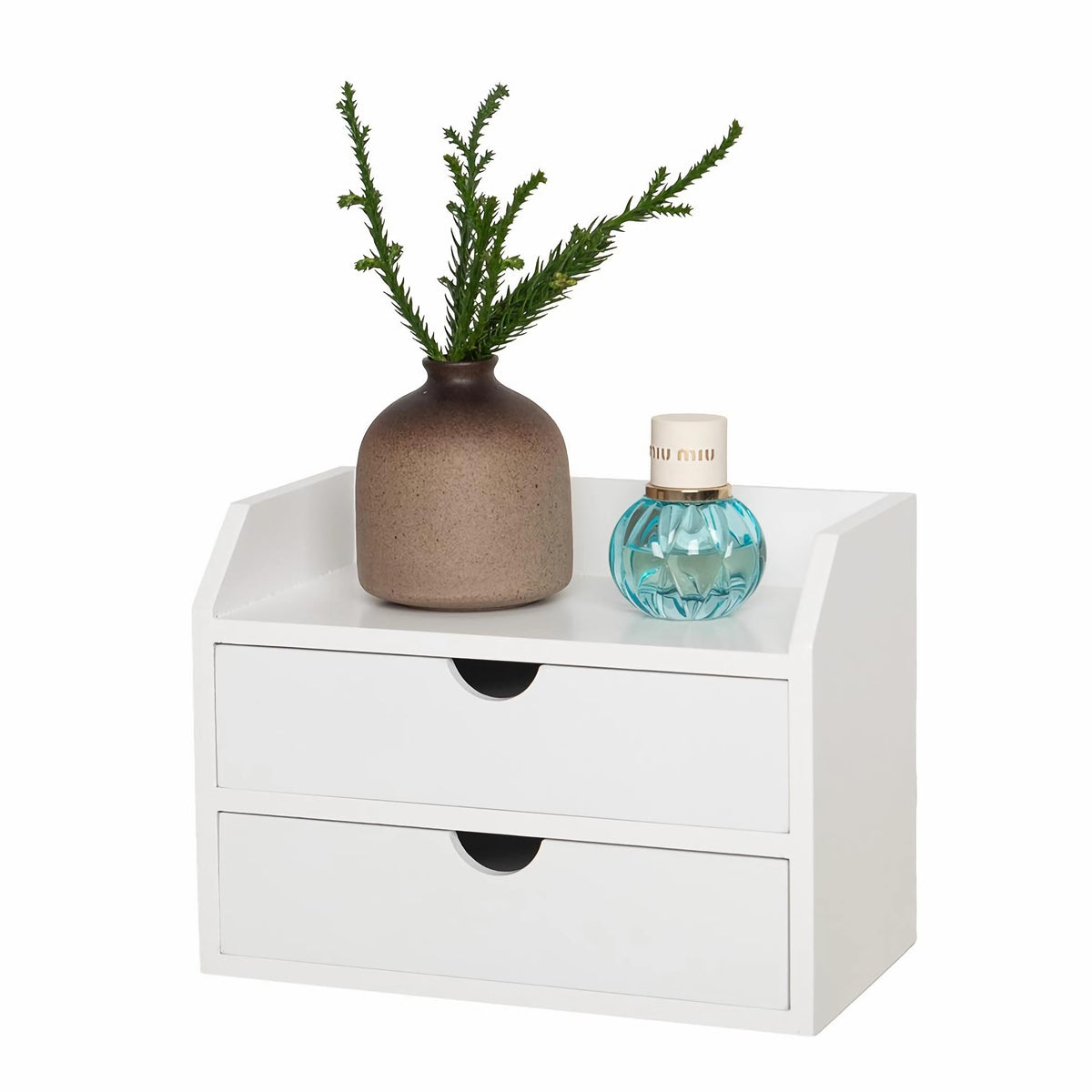 ROSE BLOOM Black Wood Desk Organizer with 2 Drawer, Mini Cute Cabinet with Storage Shelf for Tabletop, Small Desktop Box Organizer for Cosmetic Office Supplies