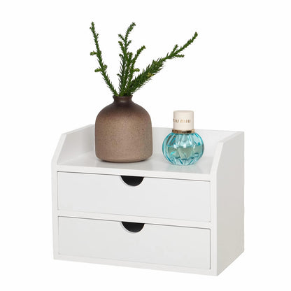ROSE BLOOM Black Wood Desk Organizer with 2 Drawer, Mini Cute Cabinet with Storage Shelf for Tabletop, Small Desktop Box Organizer for Cosmetic Office Supplies