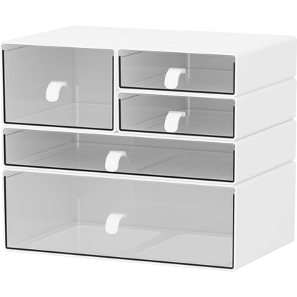 Clear 5-Drawer Stackable Desk Organizer Storage Set