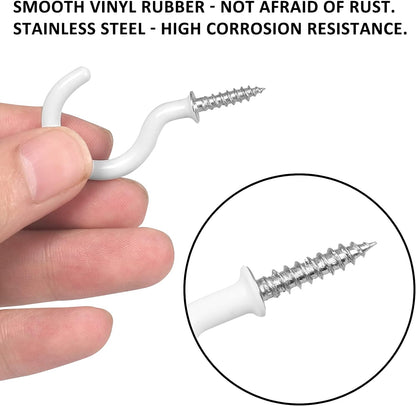 Romeda 90 Pcs White Ceiling Hooks kit, 6 Sizes Vinyl Coated Screw-in Plant, Kitchen, Cup, Ceiling Hooks for Hanging (1/2in, 5/8in,3/4in,7/8in,1'',1-1/4in)