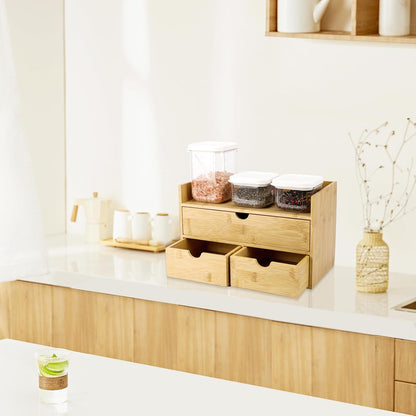 Charmewooden Bamboo Desk Organizer With Drawers Countertop Drawers Counter Storage Box Corner Desk Organizer for Home Office No Assembly Required