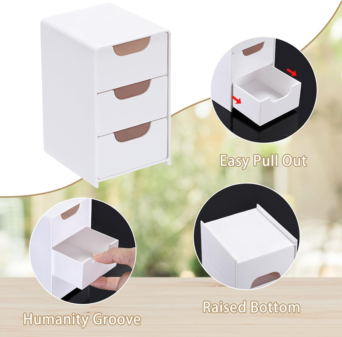 BTSKY 1 Pack Small Acrylic Storage Organizer with Drawers, 3-Layer White Desktop Organizer for Office Supplies Mini Storage Box with Drawers for Desk, Desktop Makeup Drawer Jewelry Storage Box