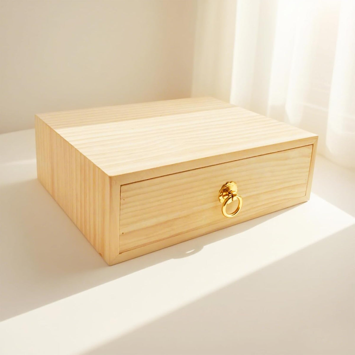 Natural Wooden Storage Box Desk Drawer Single Cabinet Organizer