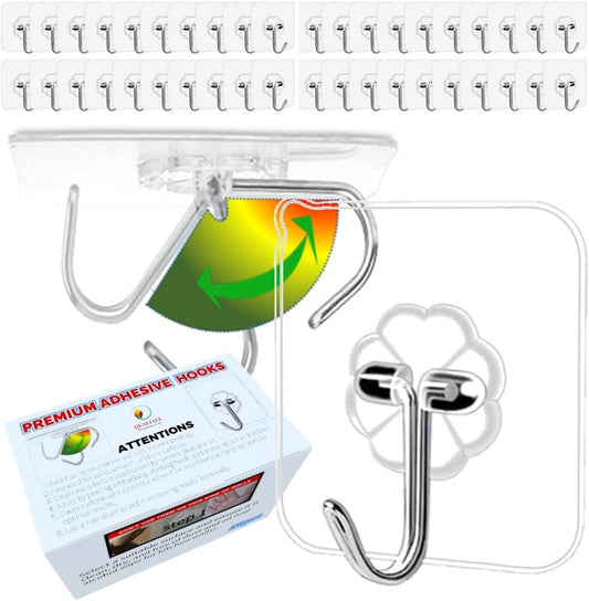 QUALIALL Adhesive Hooks, Transparent, 40pcs