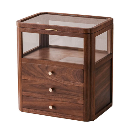 Walnut Wood & Glass Storage Cabinets Desktop Organizers Countertop with Drawers (SYJ-SCWD03)