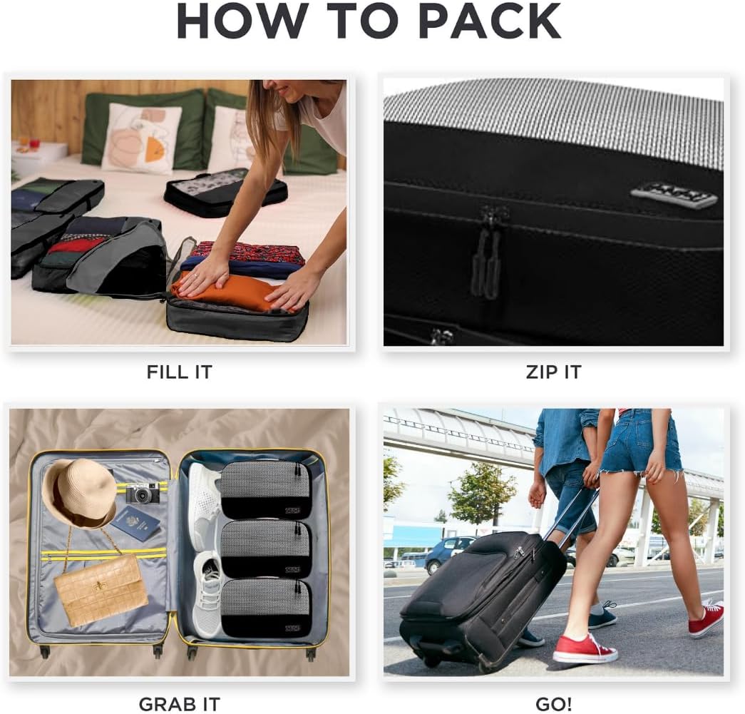 Dot&Dot 5pc Large Packing Cubes for Travel - Lightweight Luggage Organizer Bags for Suitcases (Non-Compression)