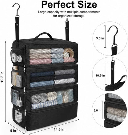 Suitcase Organizer, Portable Travel Shelves Collapsible Hanging Packing Cubes for Suitcase, Travel Bags Organizer for Luggage Compression Carry-On Closet