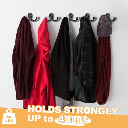 CBWLWJ 10 Pack Coat Hooks Wall Hooks for Hanging, Heavy Duty Double Prong Metal Hook Wall Mounted for Living Room, Bathroom, Kitchen, Bedroom for Coat, Bag, Scarf, Towel, Hat, Key, Cup (Black)