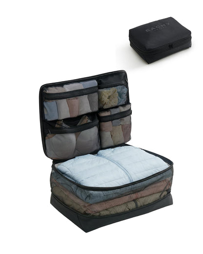 EACHY 5-in-1 Compression Packing Cube, Hanging Luggage Organizer with 4 Compartments for Clothes and Underwear, Machine Washable Travel Suitcase Accessories (Pink, Large)