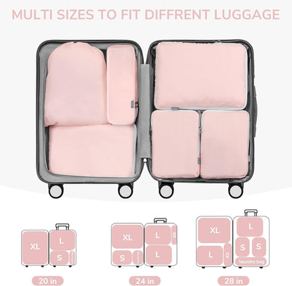 CherryNow 7 Set Compression Travel Packing Cubes, Travel Essentials, Pink