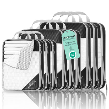 NICOSHOW 6 Set Compression Packing Cubes for Travel - Compressible, Lightweight, and Space-Saving Packing Cubes, Travel Essentials for Women, Grey