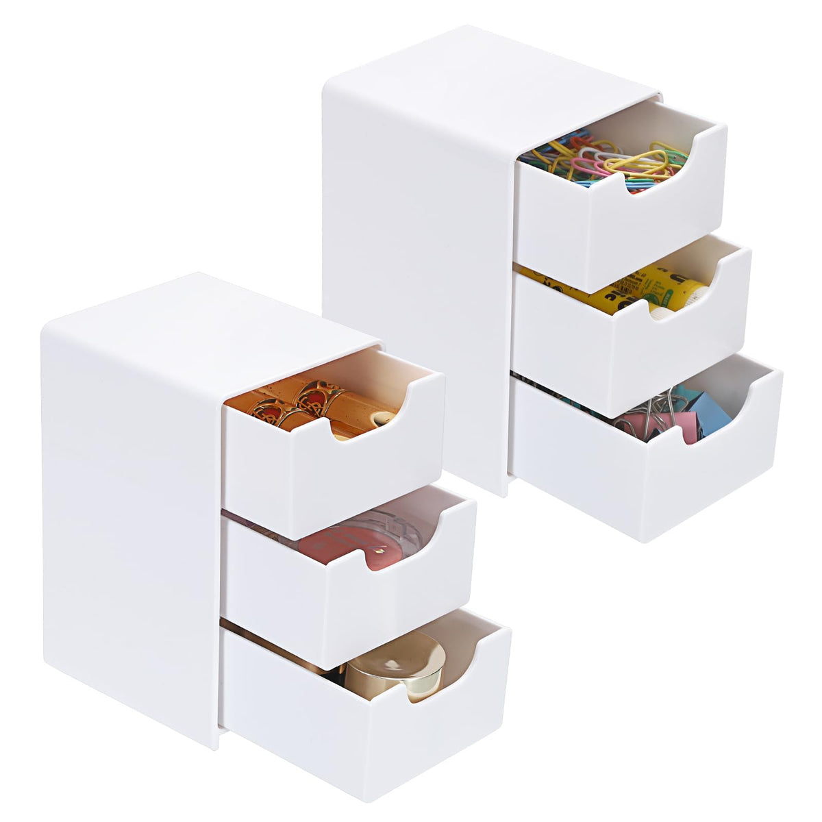 BTSKY 1 Pack Small Acrylic Storage Organizer with Drawers, 3-Layer White Desktop Organizer for Office Supplies Mini Storage Box with Drawers for Desk, Desktop Makeup Drawer Jewelry Storage Box
