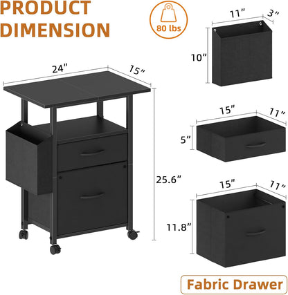 GYIIYUO 2 Drawer File Cabinet 24''W, Mobile Filing Cabinet, Printer Stand