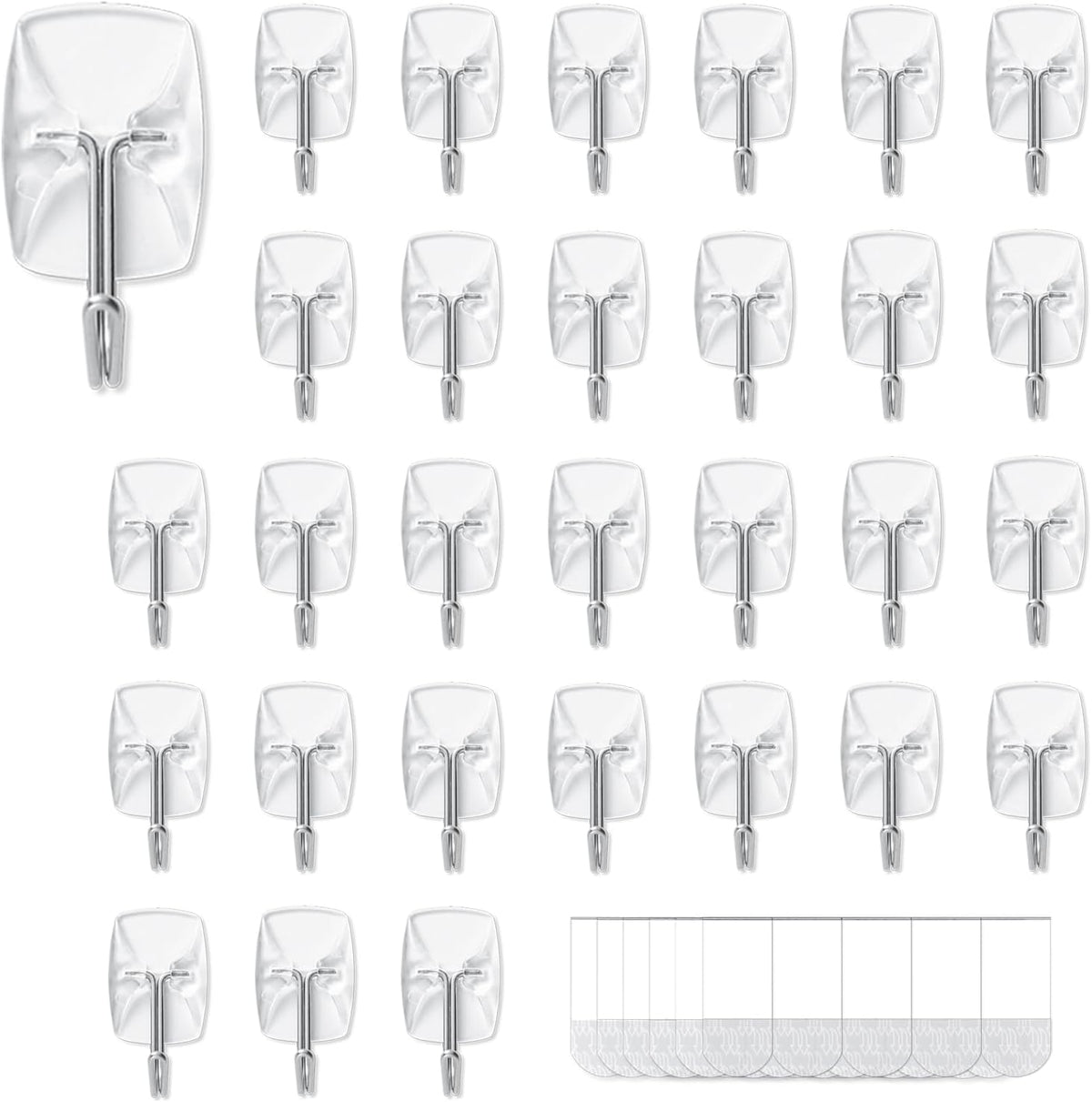 MOVELYST Clear Wall Hooks for Hanging, 30 Hooks+40 Strips, Value Pack (S)