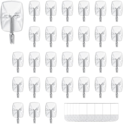 MOVELYST Clear Wall Hooks for Hanging, 30 Hooks+40 Strips, Value Pack (S)