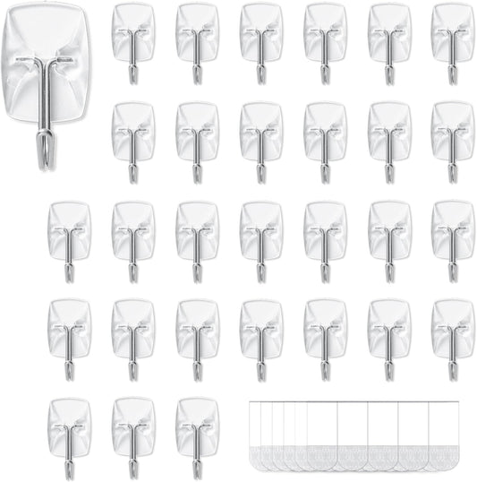 MOVELYST Clear Wall Hooks for Hanging, 30 Hooks+40 Strips, Value Pack (S)