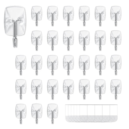 MOVELYST Clear Wall Hooks for Hanging, 15 Hooks+30 Strips, Value Pack (S)