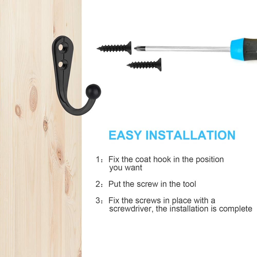 HAHAYOO 10 PCS Coat Hooks Wall Mounted, Premium Black Metal Wall Hooks for Hanging Coats, Wall Hook, Coat Hook, Towel Hooks for Hat Keys Closet Bag Backpack Hanger Farmhouse with 20Screws